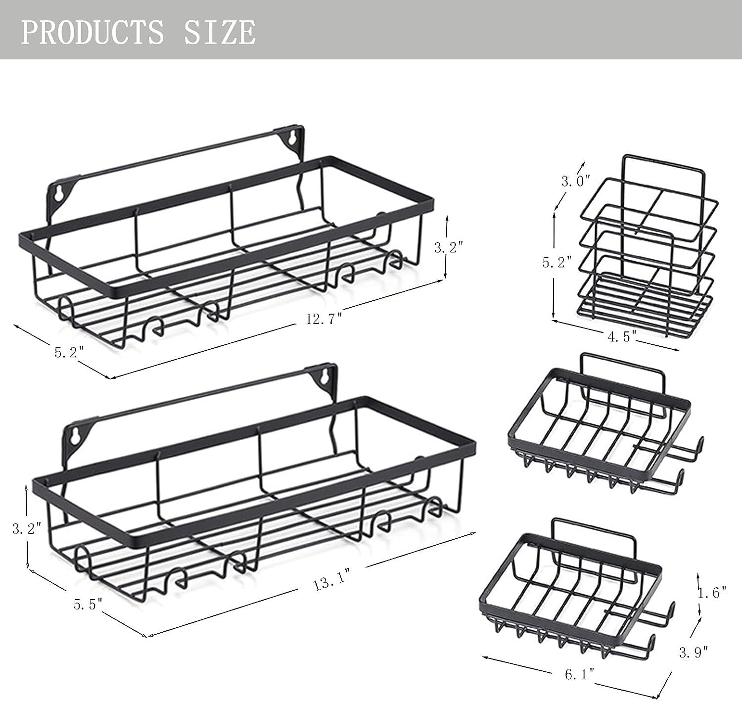 5 Pack Shower Caddy Adhesive Shower Organizer for Bathroom Storage & Kitchen