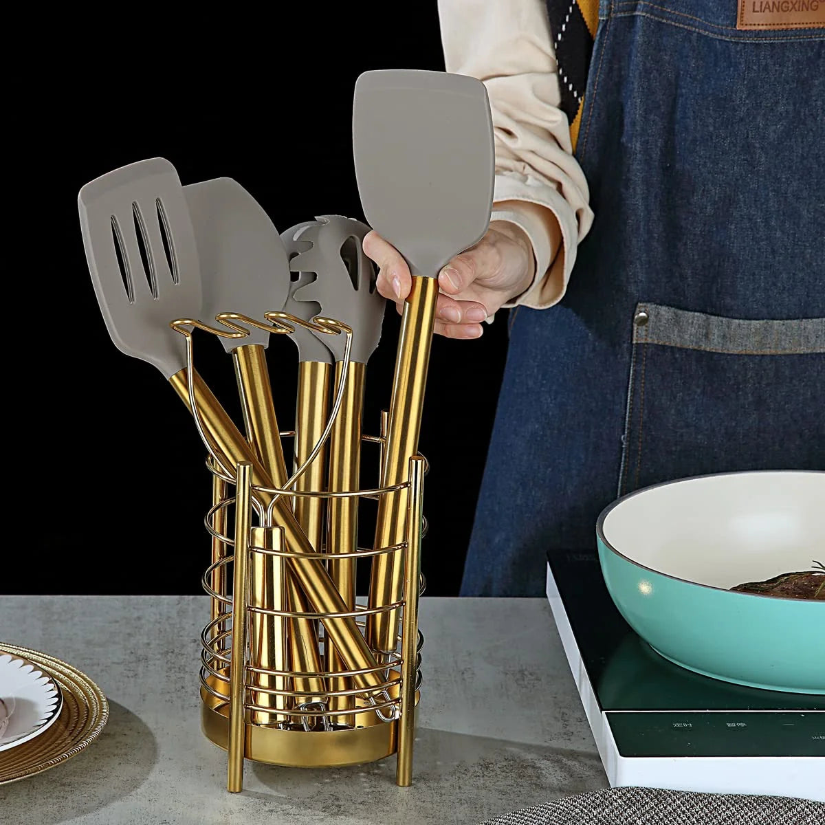 Gold 38 Pieces Silicone Kitchen Utensils Set with Sturdy Stainless Steel Utensil Holder
