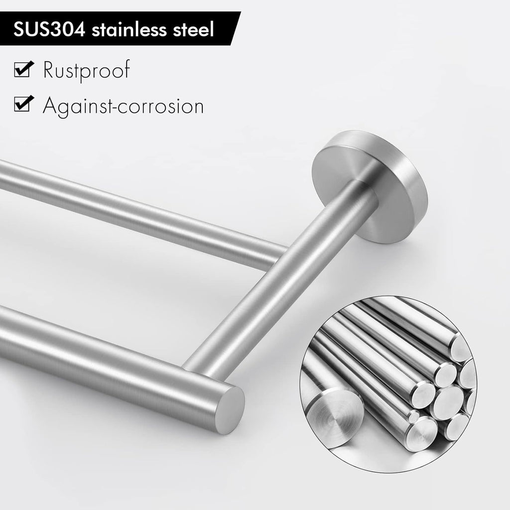 Double Towel Bar 23.6 Inch Bathroom Kitchen Towel Holder Dual Towel Rod Rustproof Wall Mount SUS304 Stainless Steel Brushed Finish, A2001S60-2