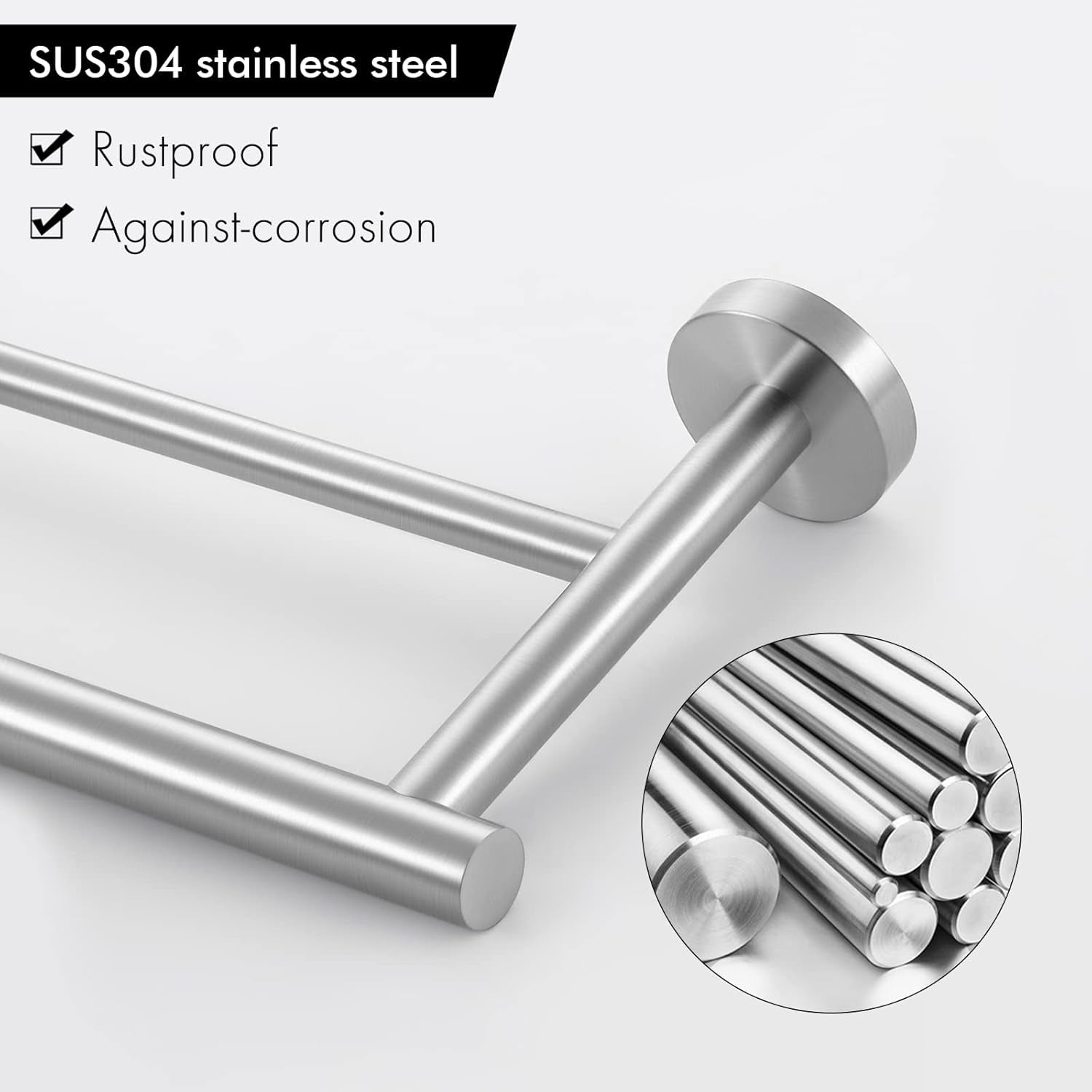 Double Towel Bar 23.6 Inch Bathroom Kitchen Towel Holder Dual Towel Rod Rustproof Wall Mount SUS304 Stainless Steel Brushed Finish, A2001S60-2
