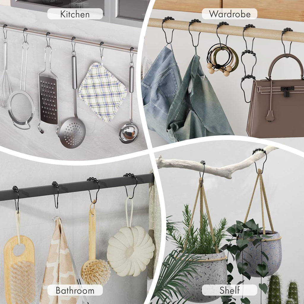 Black Shower Curtain Hooks, Decorative Shower Curtain Hooks, Shower Hooks for Shower Curtain Rust Proof Stainless Steel Shower Curtain Hooks Set of 12