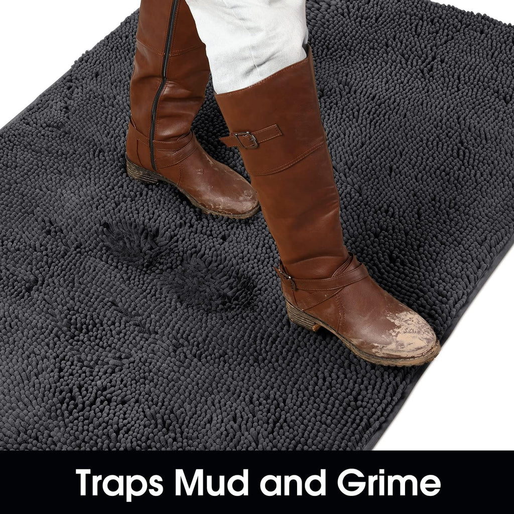 Doormat Indoor Entrance, 36"X24", Highly Absorbent Chenille Muddy Dog Washable Non Slip Front Welcome Door Floor Mat for Entryway, Dark Gray