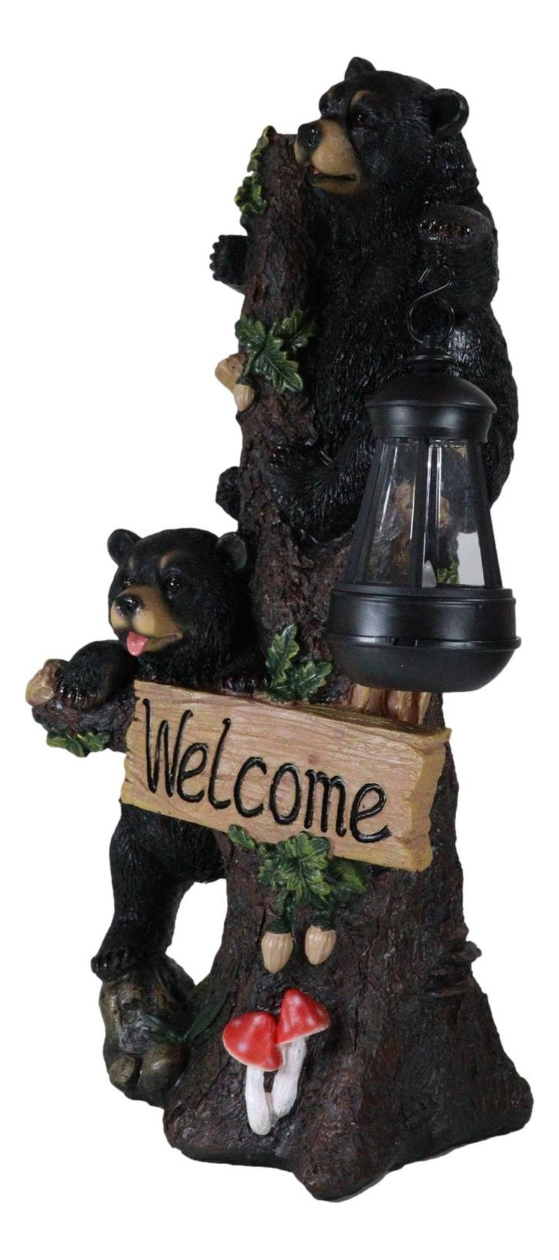 Climbing Black Bear Cubs Garden Light Welcome Statue Figurine Solar LED Lantern
