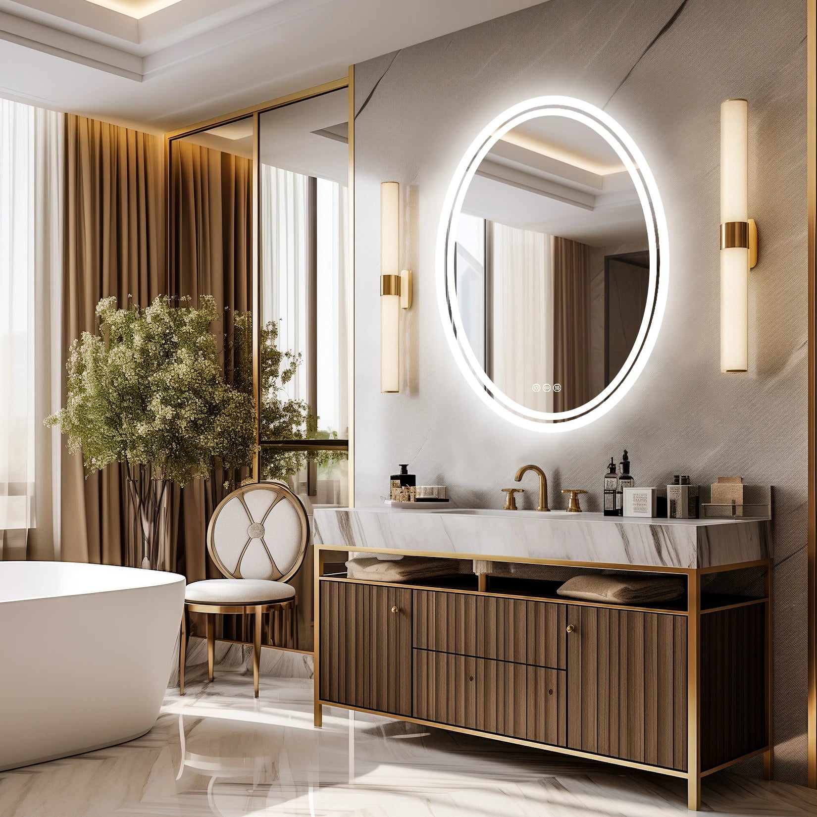 LED Bathroom Mirror Backlit round Vanity Mirror with Lights Wall Mounted Anti-Fog Lighted Bathroom Mirror Dimmable Makeup Mirror