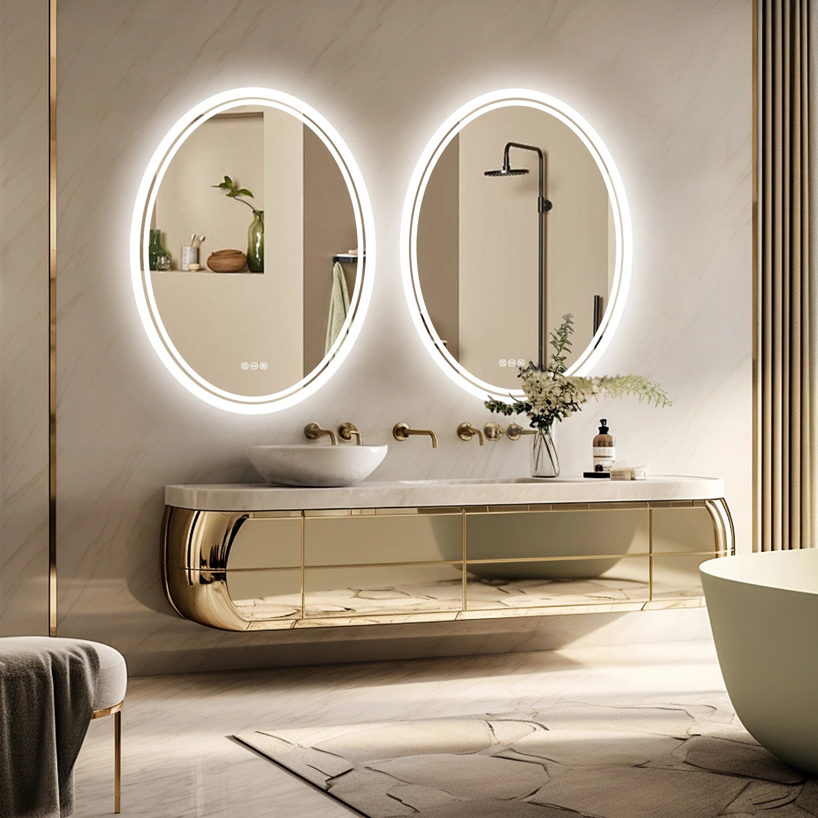 LED Bathroom Mirror Backlit round Vanity Mirror with Lights Wall Mounted Anti-Fog Lighted Bathroom Mirror Dimmable Makeup Mirror