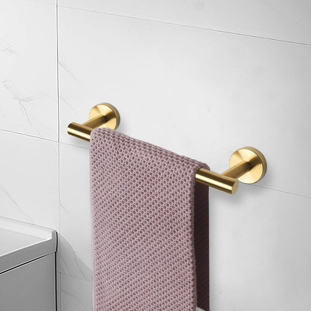 Bath Towel Bar, Thicken Stainless Steel Shower Towel Rack Holder Wall Mounted for Bathroom, 9-Lnch Overall Length-7-Lnch Usable Hanging Space (1 Pack, Brushed Gold)