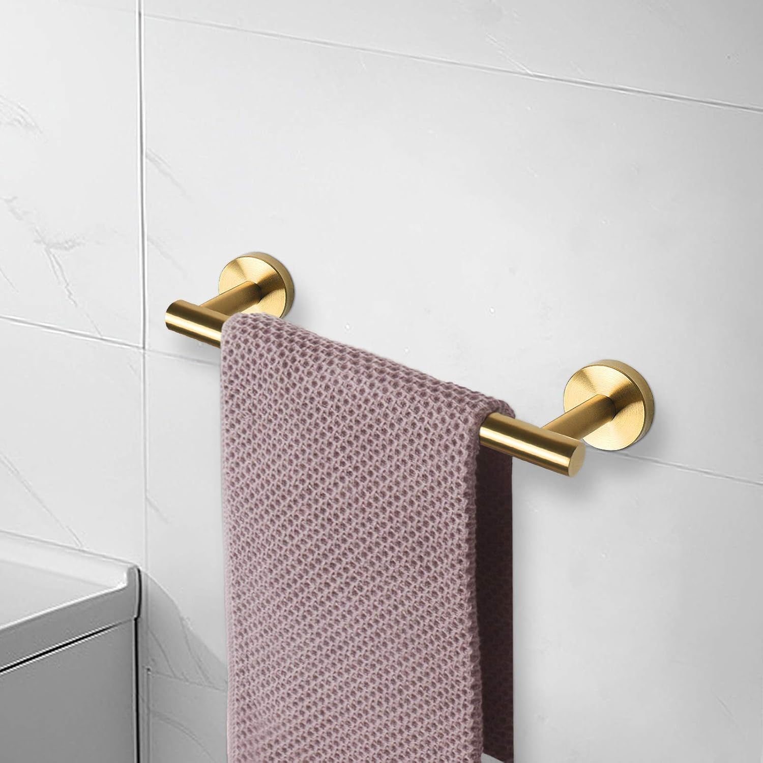 Bath Towel Bar, Thicken Stainless Steel Shower Towel Rack Holder Wall Mounted for Bathroom, 9-Lnch Overall Length-7-Lnch Usable Hanging Space (1 Pack, Brushed Gold)