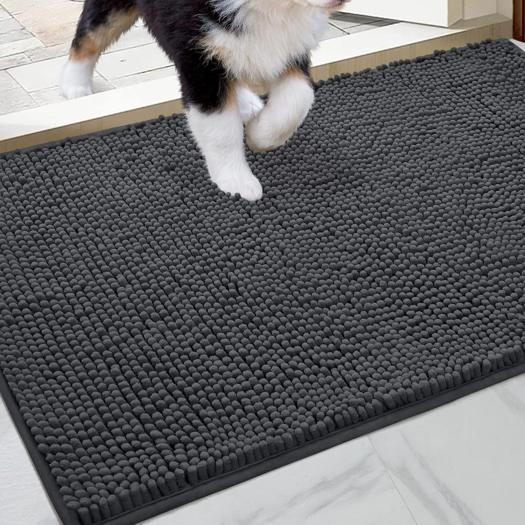 Doormat Indoor Entrance, 36"X24", Highly Absorbent Chenille Muddy Dog Washable Non Slip Front Welcome Door Floor Mat for Entryway, Dark Gray