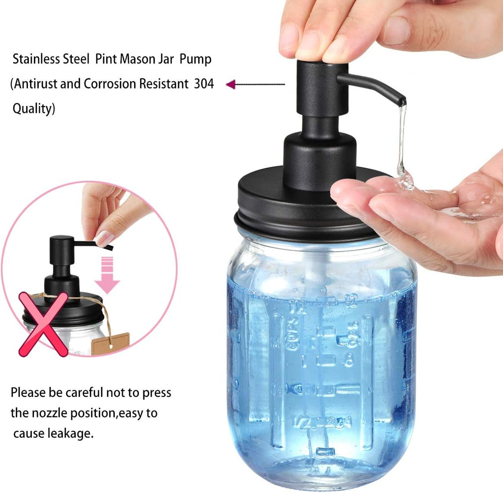 Mason Jar Bathroom Accessories Lids Set(4Pcs) - Jars Not Included - Soap Dispenser,Toothbrush Holder, Apothecary Jars Lids for Regular Mouth Mason Jars - Rustproof Stainless Steel，Black