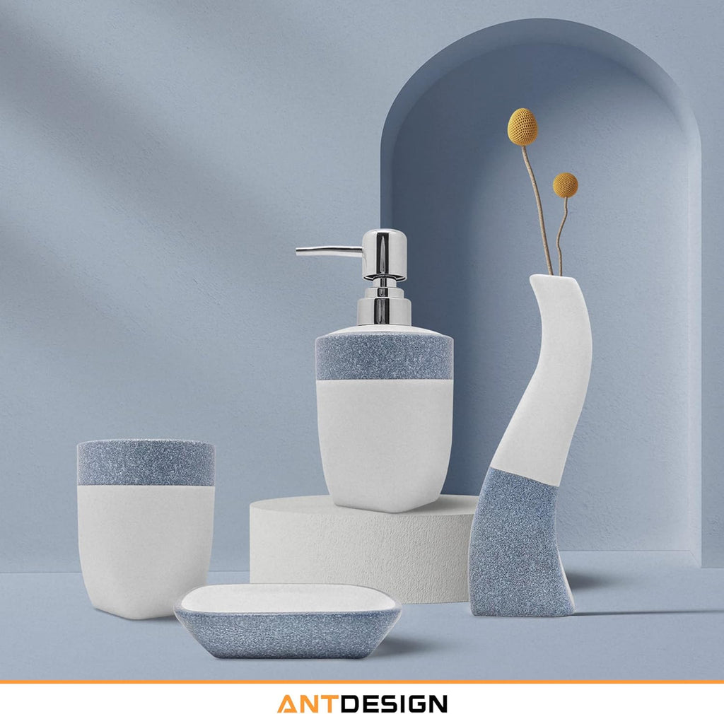 Ceramic Bathroom Accessory Set 5 Pcs, Including Hand Pump Soap Dispenser, Soap Dish, Toothbrush Holder and Vase,For Modern Bathroom Décor