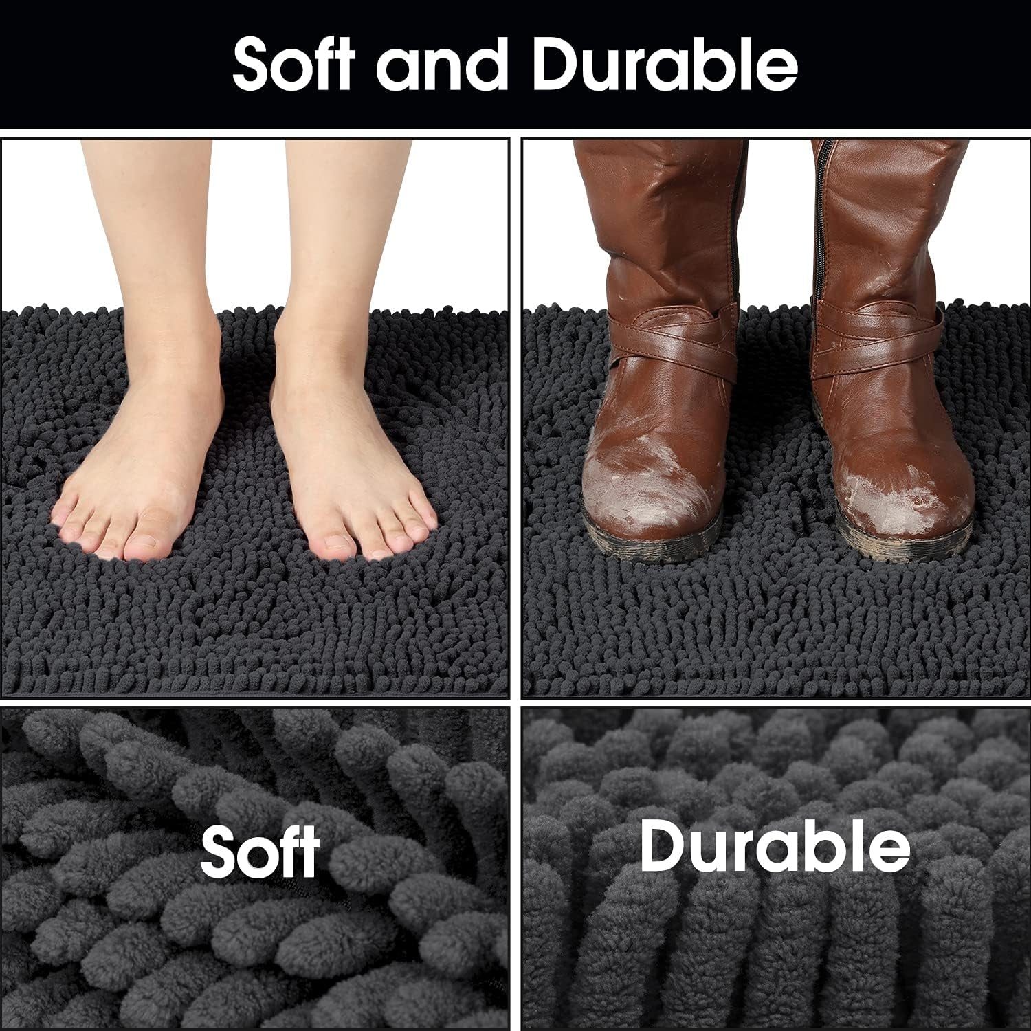 Doormat Indoor Entrance, 36"X24", Highly Absorbent Chenille Muddy Dog Washable Non Slip Front Welcome Door Floor Mat for Entryway, Dark Gray