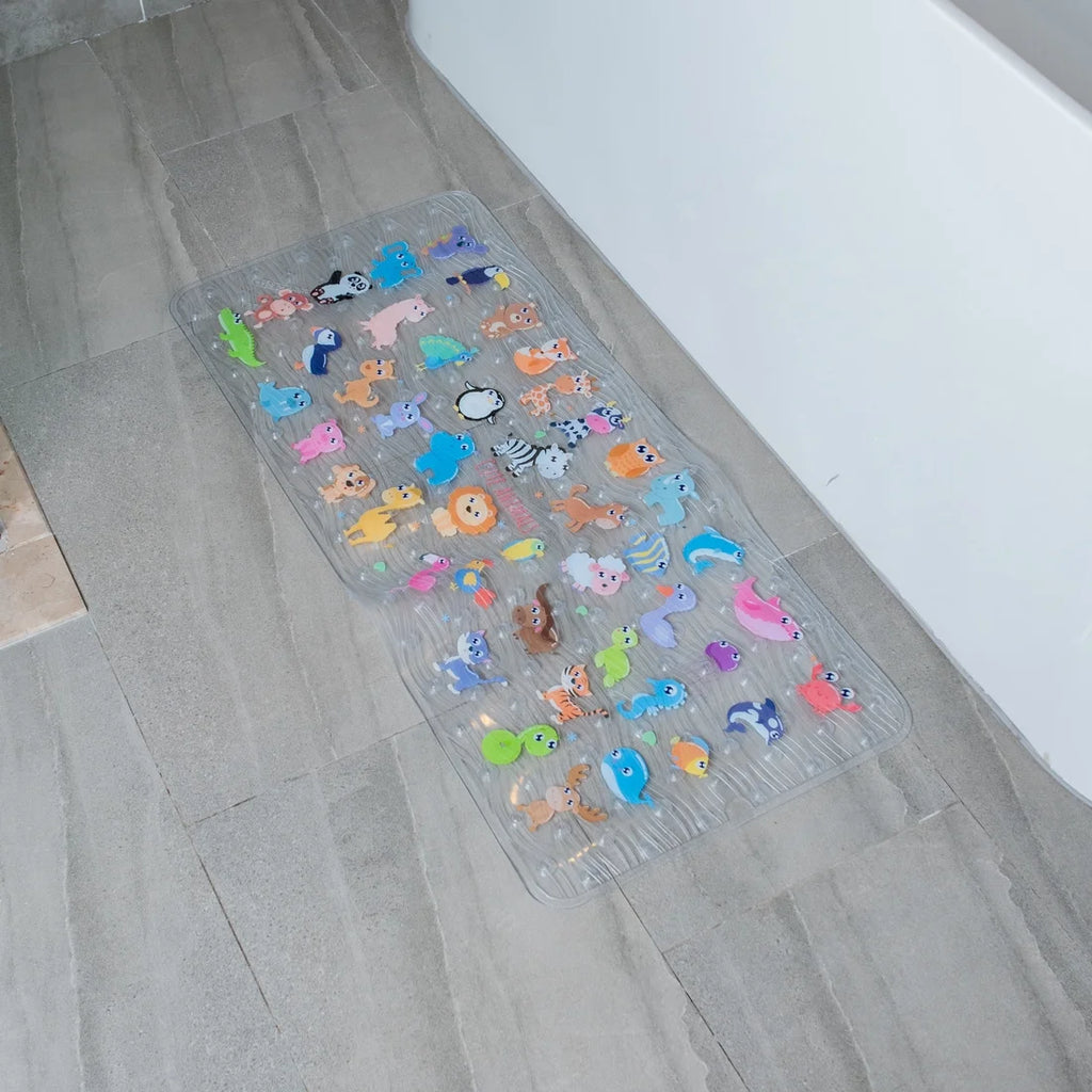 Cartoon Kids Bath Mat - Non Slip Bathtub Mat 35X16 Inch XL Large Size Tub Mats anti Slip Shower Mats for Bathroom Floor (Zoo)