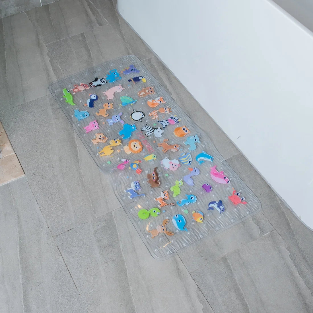Cartoon Kids Bath Mat - Non Slip Bathtub Mat 35X16 Inch XL Large Size Tub Mats anti Slip Shower Mats for Bathroom Floor (Zoo)