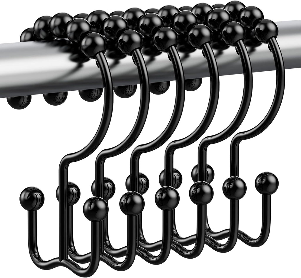 Shower Curtain Hooks Rings, Rustproof Metal Double Glide Shower Hooks for Bathroom Shower Curtain Liner and Rod, 12 Set