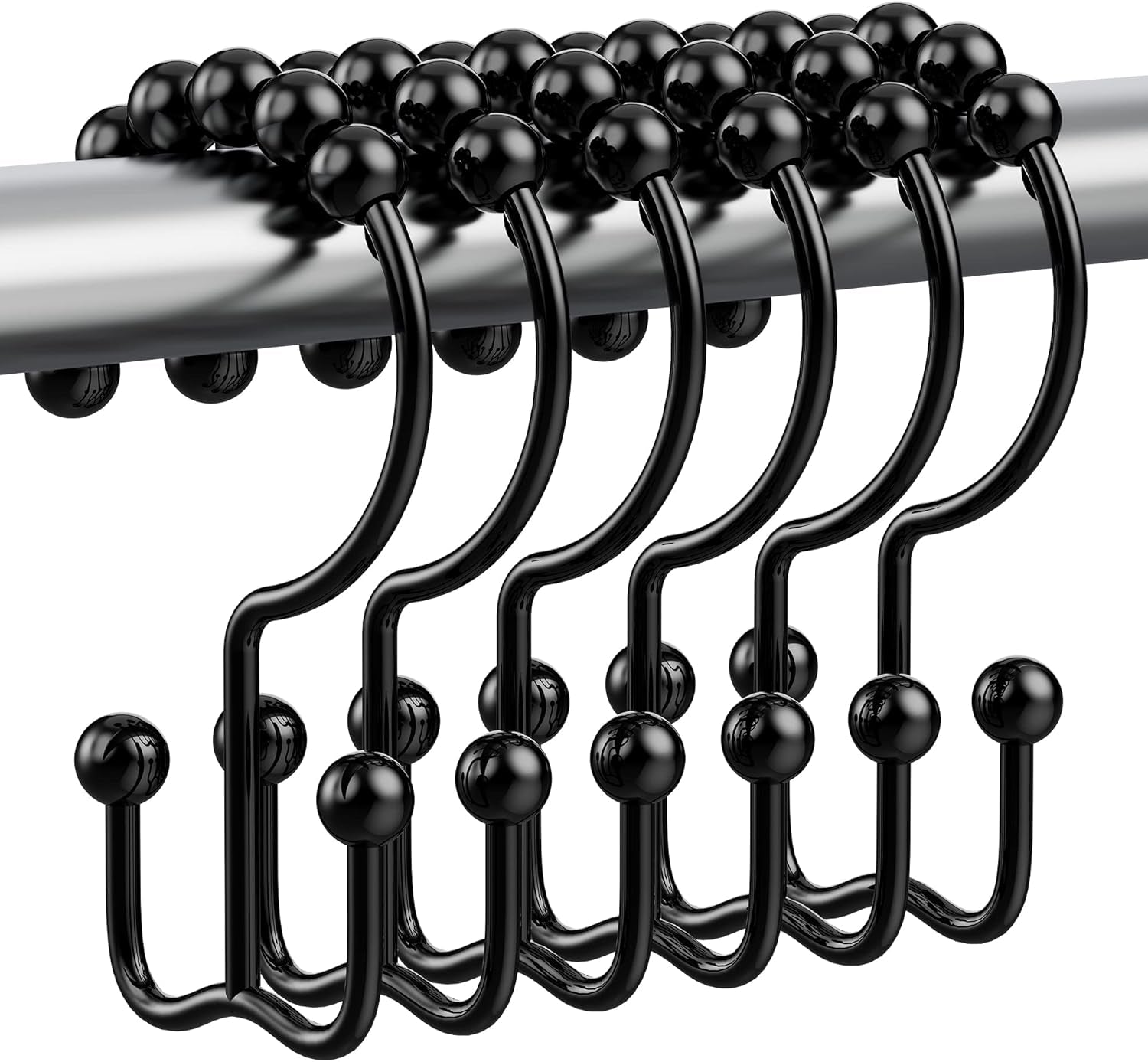 Shower Curtain Hooks Rings, Rustproof Metal Double Glide Shower Hooks for Bathroom Shower Curtain Liner and Rod, 12 Set