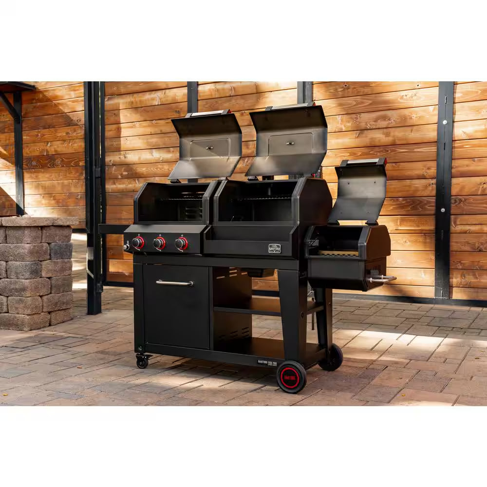 Oakford 1150 Pro 3-Burner Propane Gas and Offset Charcoal Smoker Combo Grill in Black