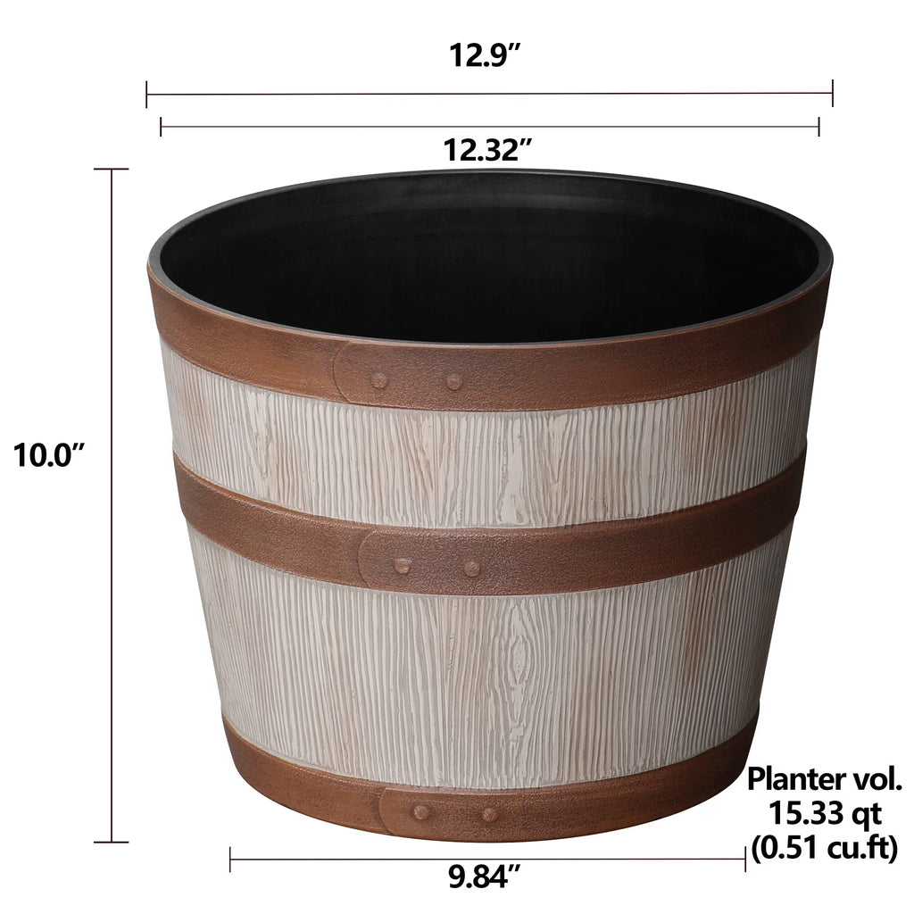 12.9" X 12.9" X 10" Whiskey Barrel Light Brown 100% Recycled Resin Planter