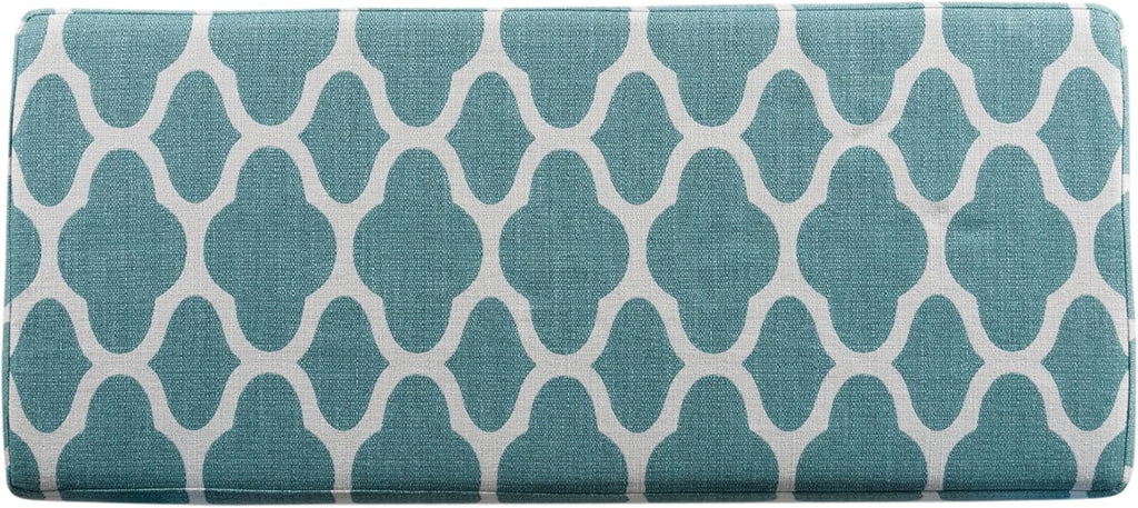 Large Upholstered Rectangular Storage Ottoman Bench with Hinged Lid, Teal Blue Geometric
