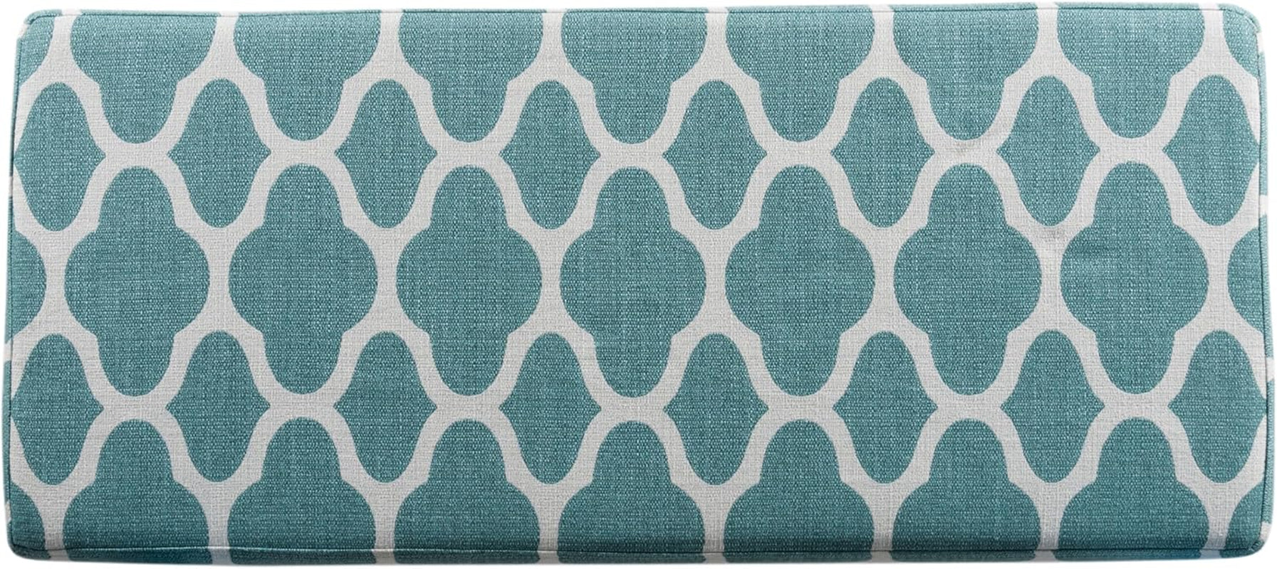 Large Upholstered Rectangular Storage Ottoman Bench with Hinged Lid, Teal Blue Geometric