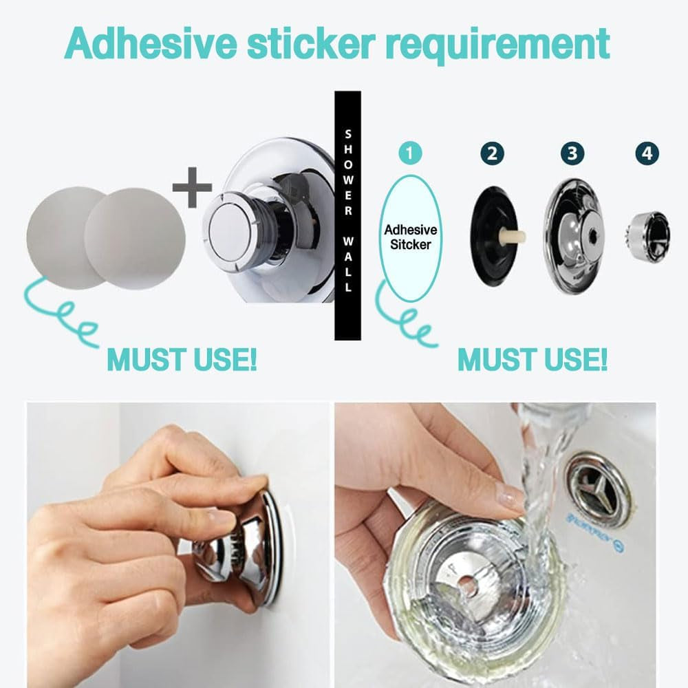 Shower Head Holder - Flexible Shower Head Holder Adjustable Vacuum Suction Cup Shower Head Wall Mount Holder for Hand Held Shower Head (Adhesive Sticker Provided) (Chrome)