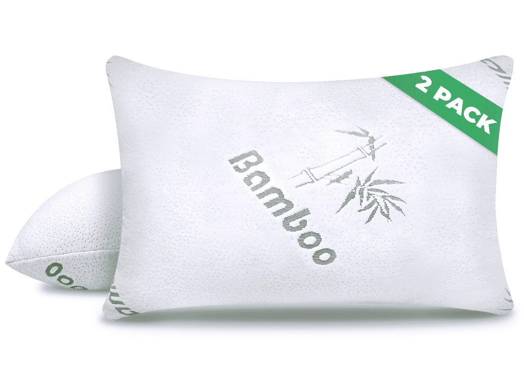 Memory Foam Pillows Queen Size Set of 2 - Cooling Bed Pillows for Sleeping - Back, Stomach, Side Sleeper Firm, Comfy Cool Shredded - 2 Pack, Rayon Derived from Bamboo for Adult, Teen, Kids