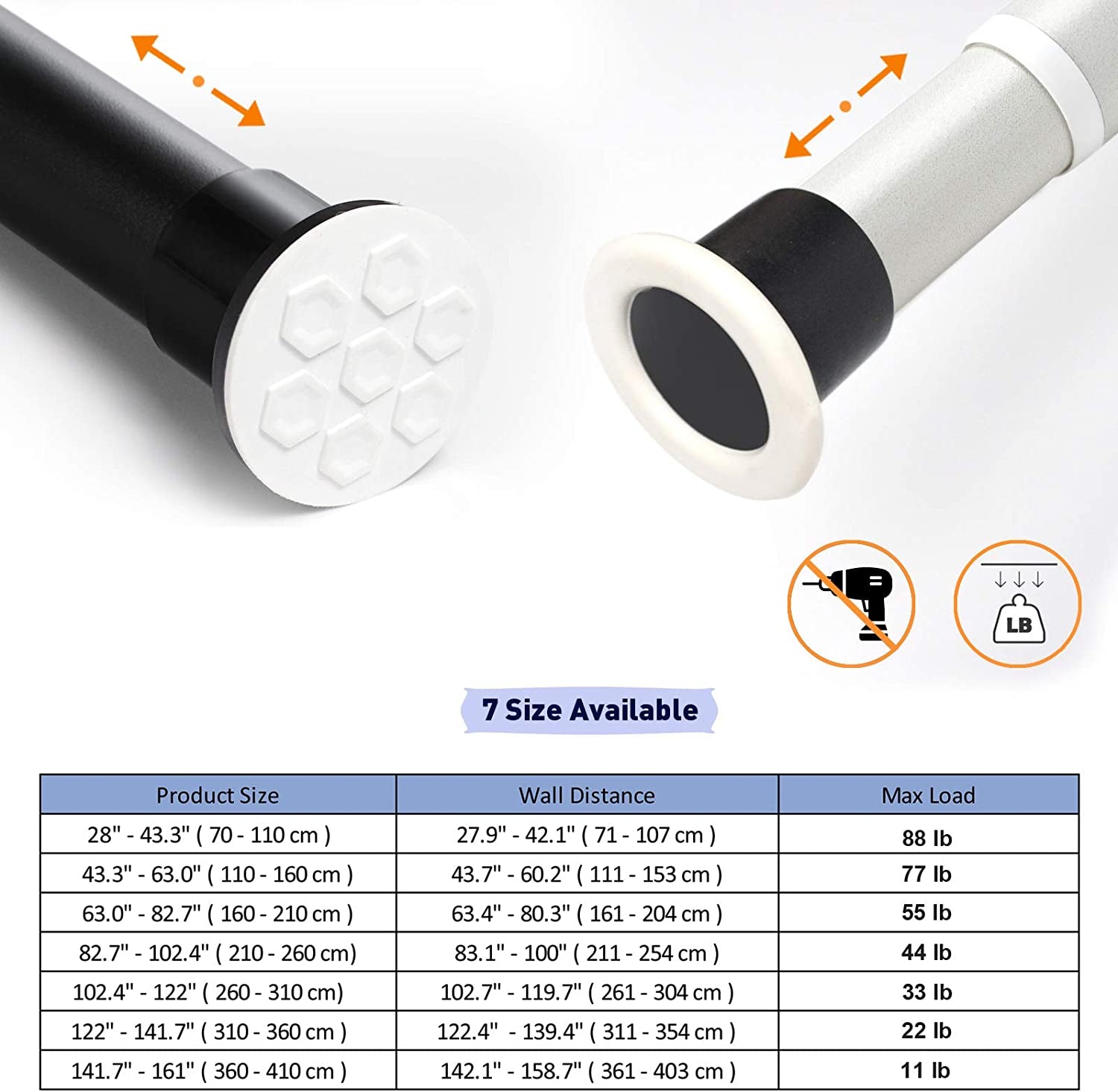 Tension Shower Curtain Rods 28-43.3 Inch Room Divider Never Rust Adjustable Spring Rods for Window Bathroom Balcony Storeroom Laundry Non-Slip No Drilling Easy to Install Black Matte