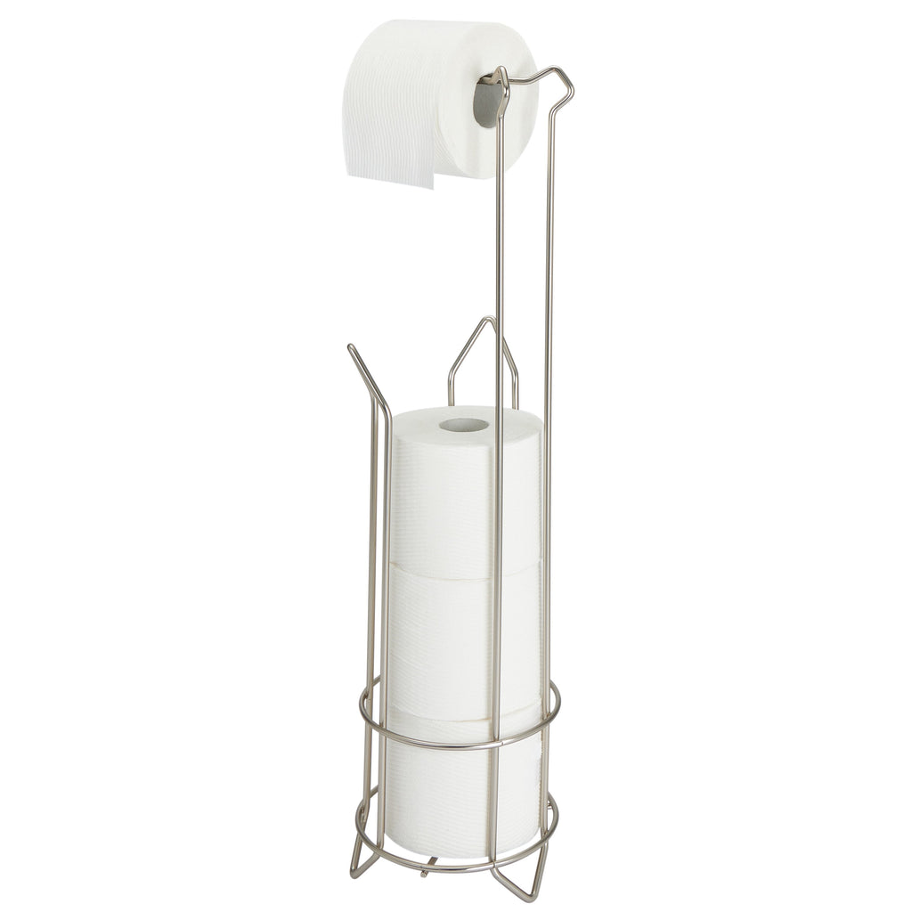 Freestanding Toilet Paper Holder and Dispenser in Satin Nickel