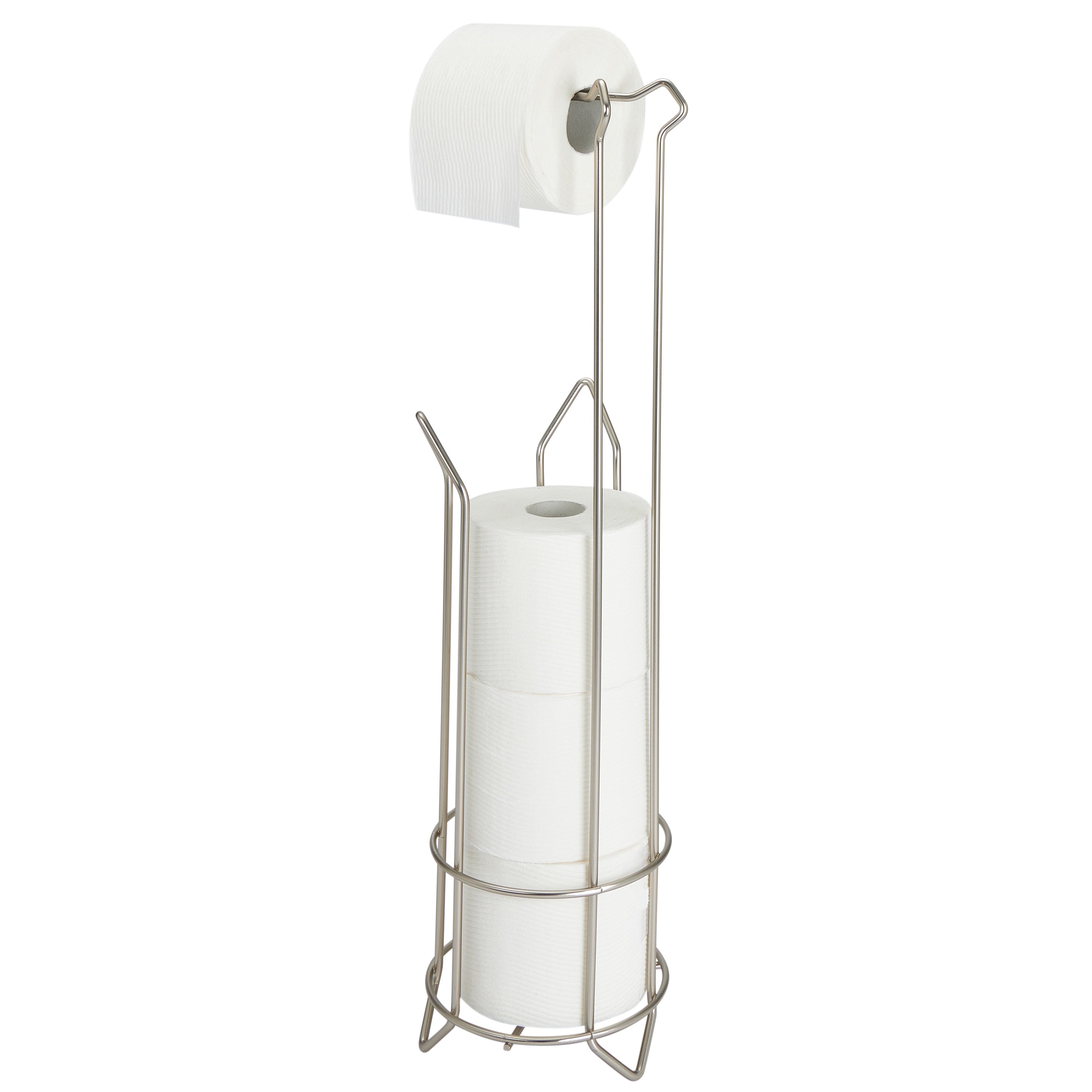 Freestanding Toilet Paper Holder and Dispenser in Satin Nickel
