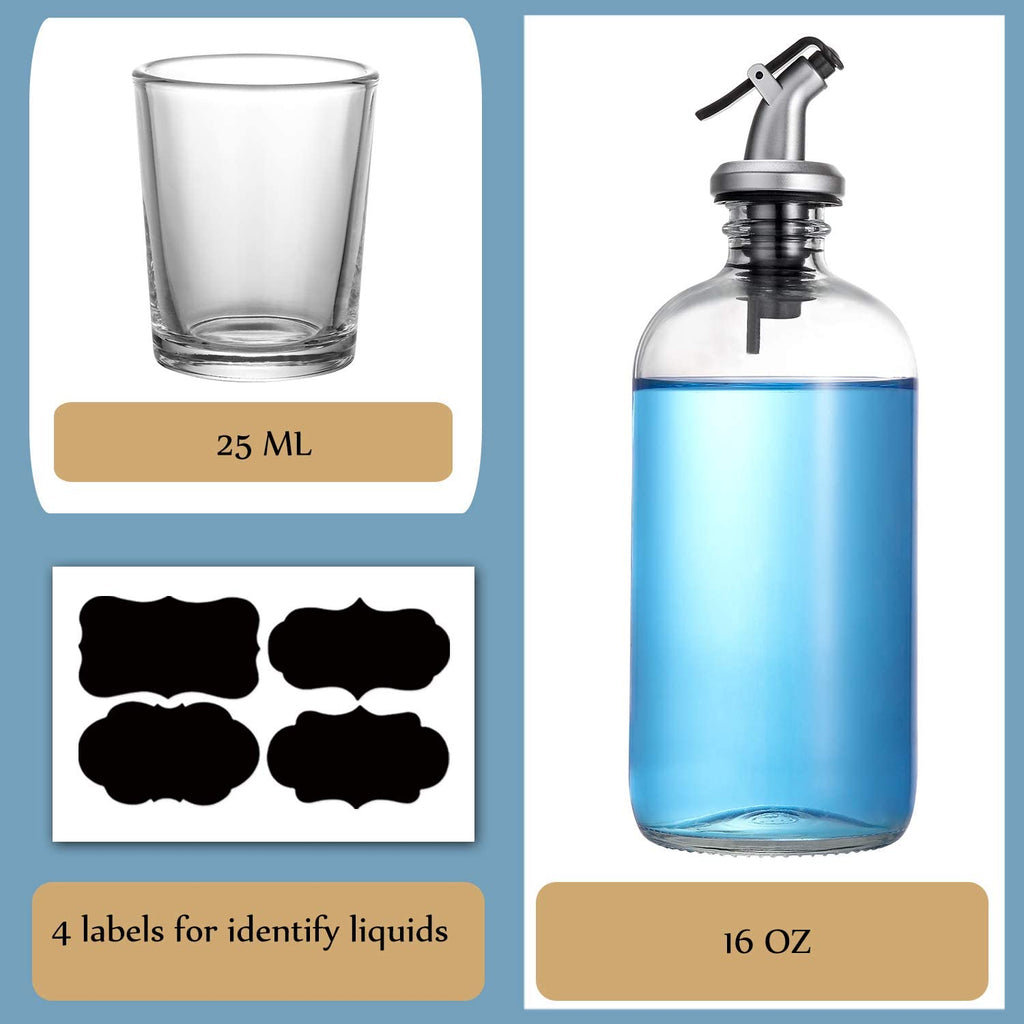 16-Ounce Glass Mouthwash Dispenser - Clear Glass Bottle with Pour Spout, Shot Gl
