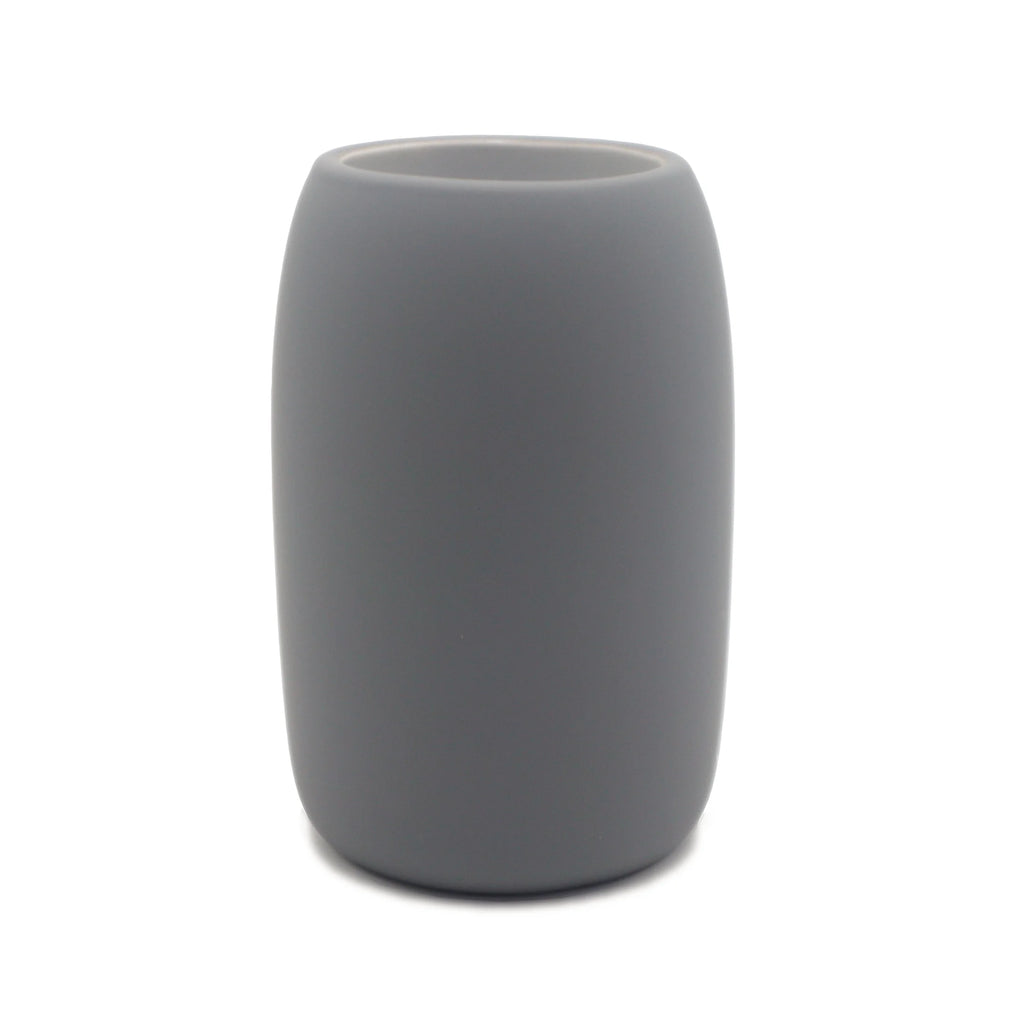 Ceramic Stoneware Bath Accessories 3-Piece Set, Grey – Soap Pump Dispenser, Tumbler, and Accessory Tray