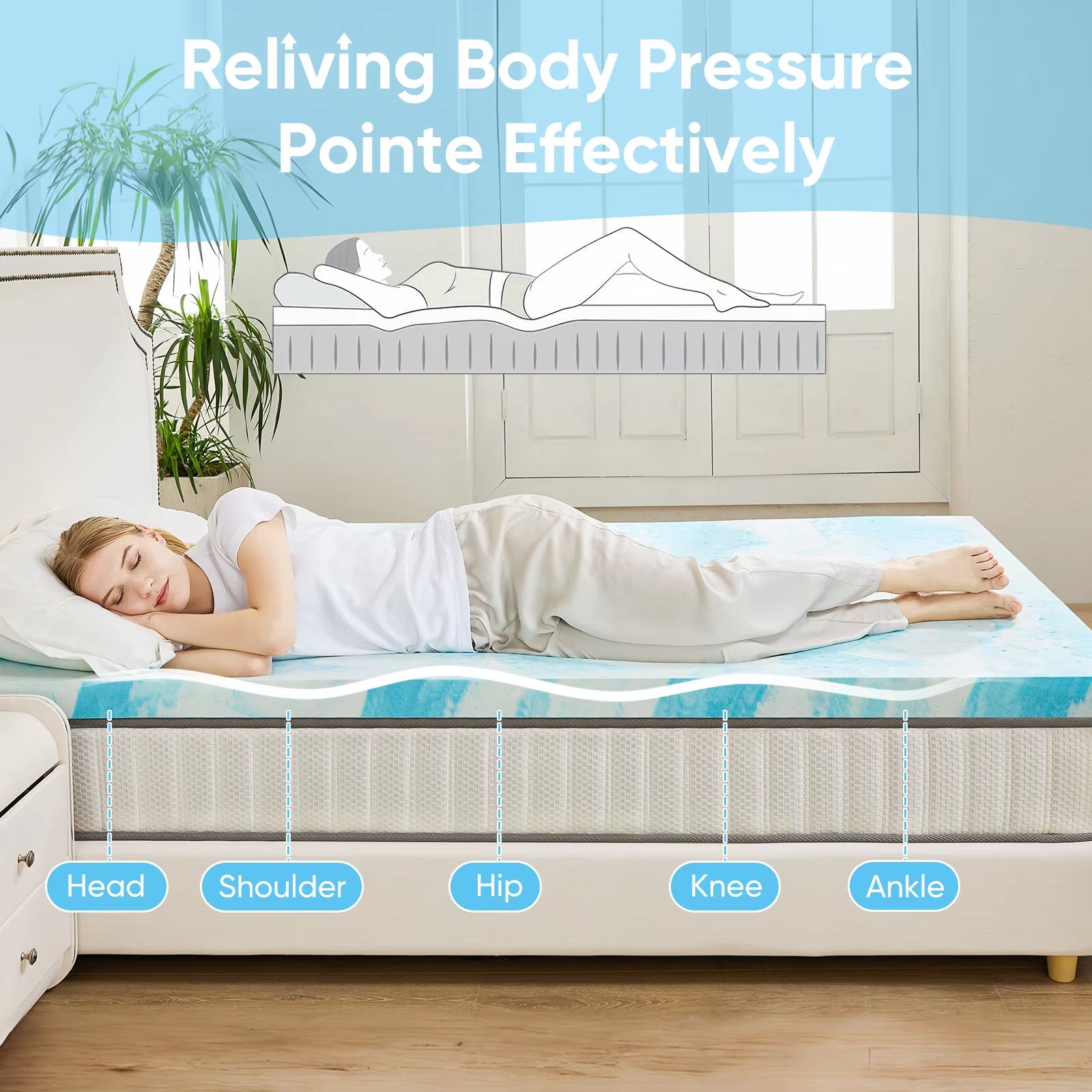 2-3 Inch Gel Memory Foam Mattress Topper Full Size Cooling Mattress Soft and Breathable Bed Topper School Bedroom Furniture