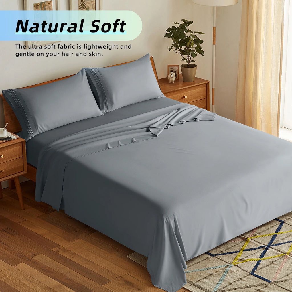 Bed Sheets Set, 1800 Series Microfiber Deep Pocket 4 Pieces Luxury Soft Sheet Set, Queen, Dark Gray