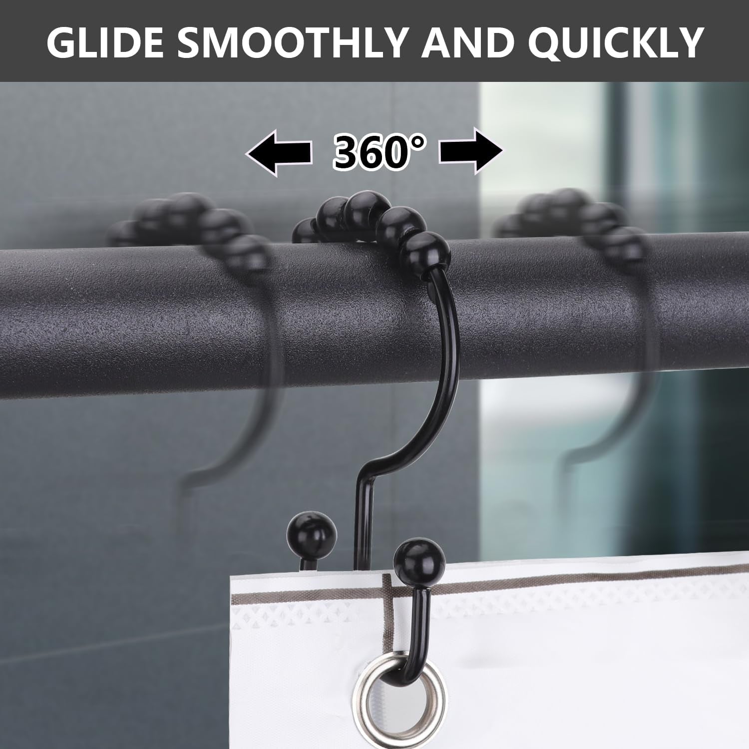 Shower Curtain Hooks Rings, Rustproof Metal Double Glide Shower Hooks for Bathroom Shower Curtain Liner and Rod, 12 Set