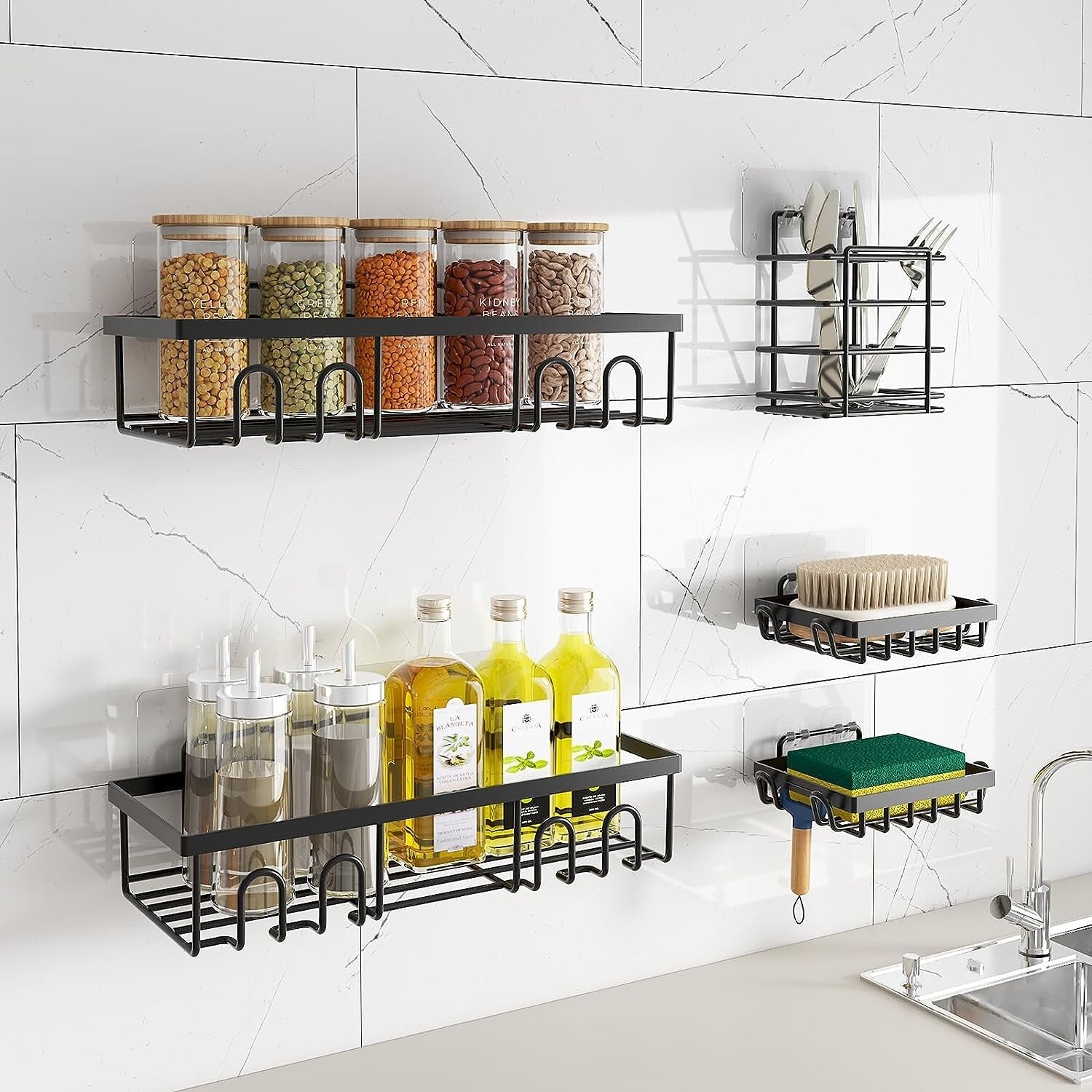 5 Pack Shower Caddy Adhesive Shower Organizer for Bathroom Storage & Kitchen