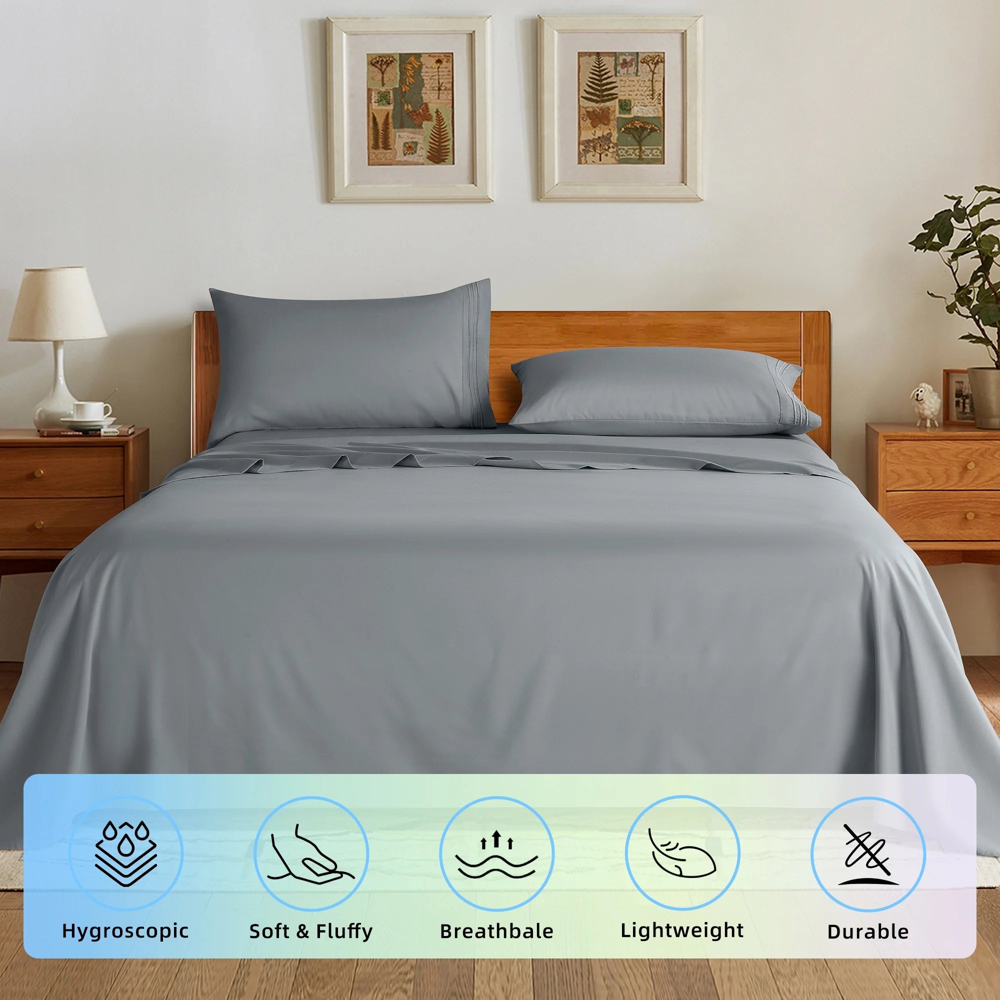 Bed Sheets Set, 1800 Series Microfiber Deep Pocket 4 Pieces Luxury Soft Sheet Set, Queen, Dark Gray