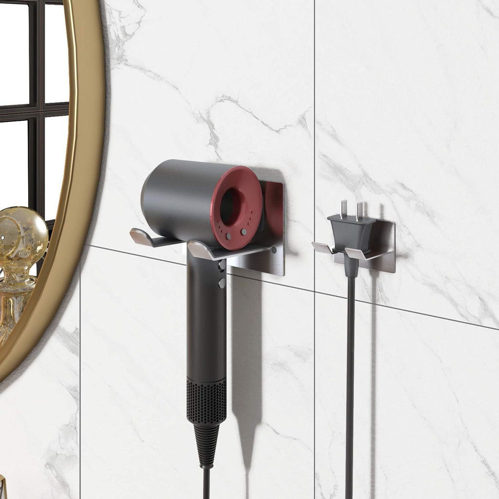 Hair Dryer Holder, New Upgrade Wall Mount Self Adhesive - Blow Dryer Holder Punching or Self-Adhesive Two Ways to Use and Fit for Most Hair Dryers