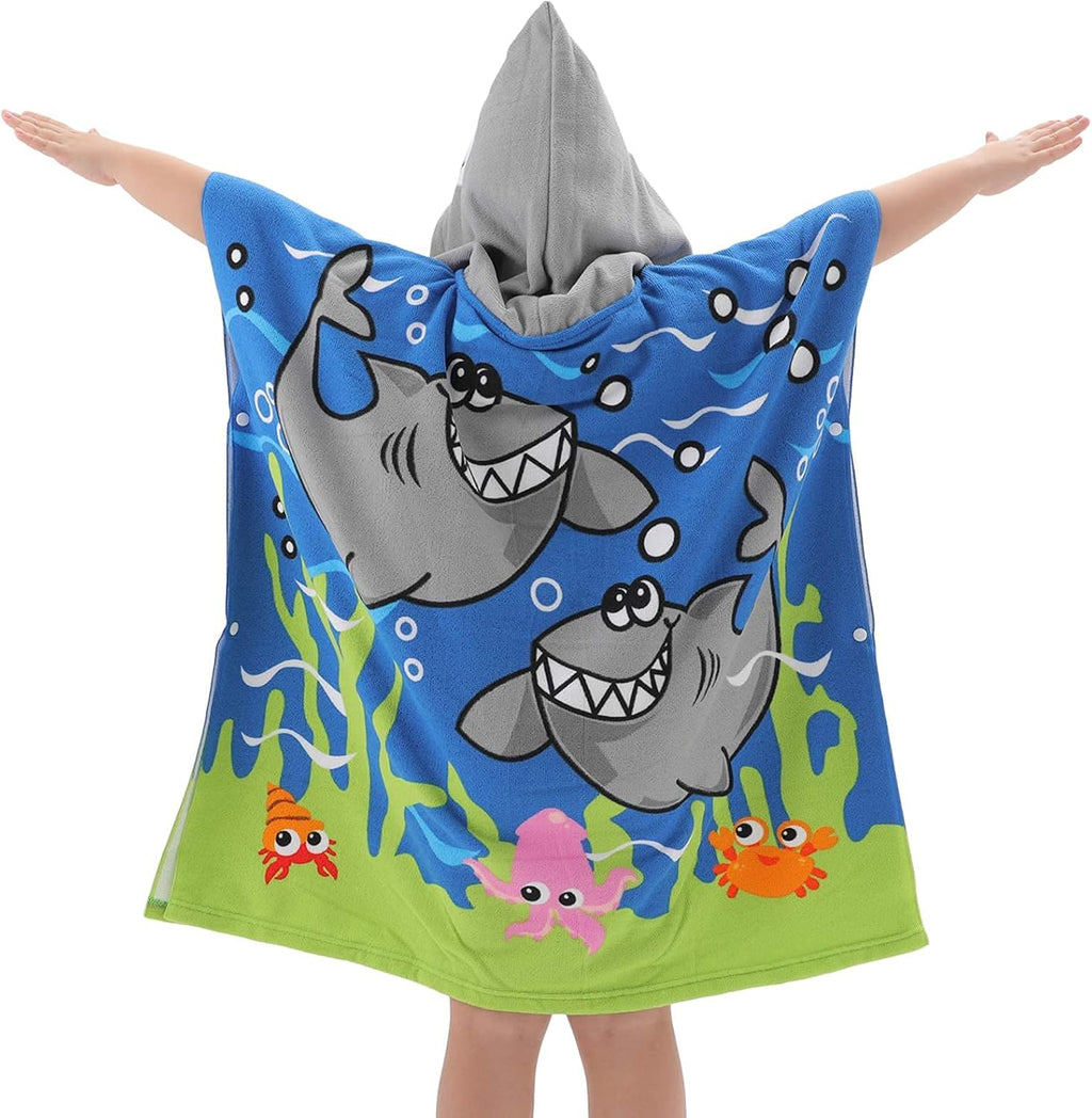 Kids Beach Towel for Boys Girls, Shark Hooded Bath Towel Wrap, Toddler Pool Towel with Hood
