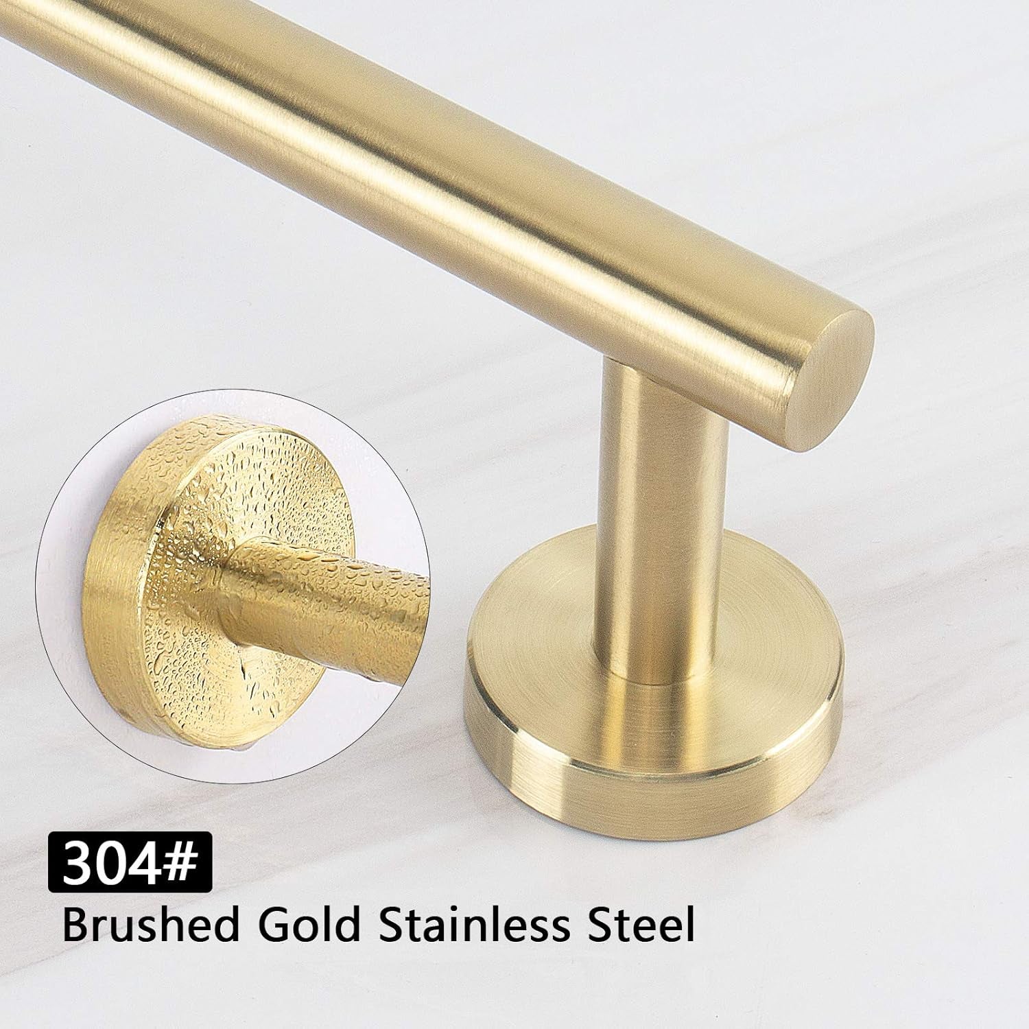 Bath Towel Bar, Thicken Stainless Steel Shower Towel Rack Holder Wall Mounted for Bathroom, 9-Lnch Overall Length-7-Lnch Usable Hanging Space (1 Pack, Brushed Gold)