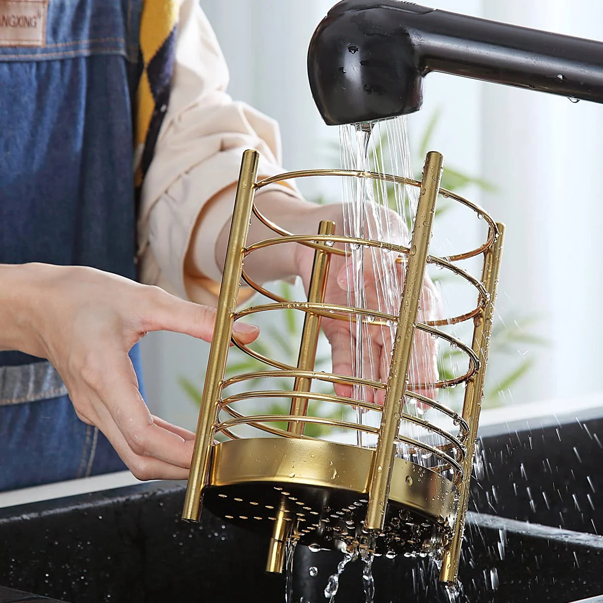 Gold 38 Pieces Silicone Kitchen Utensils Set with Sturdy Stainless Steel Utensil Holder