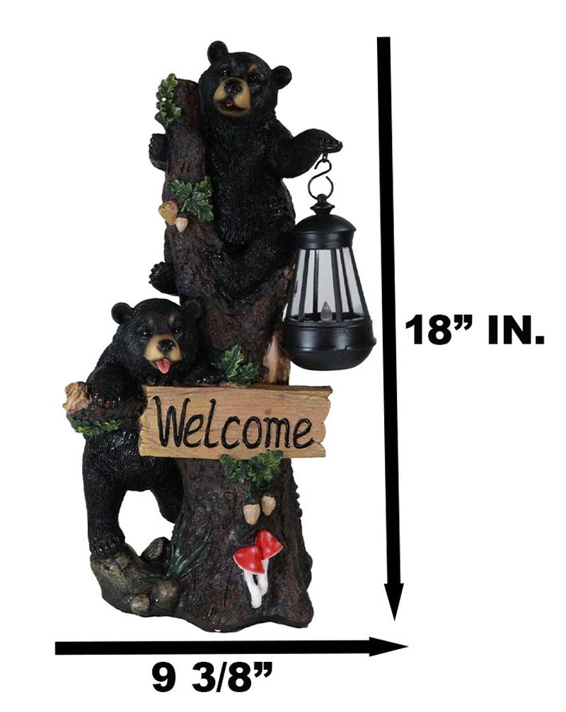 Climbing Black Bear Cubs Garden Light Welcome Statue Figurine Solar LED Lantern