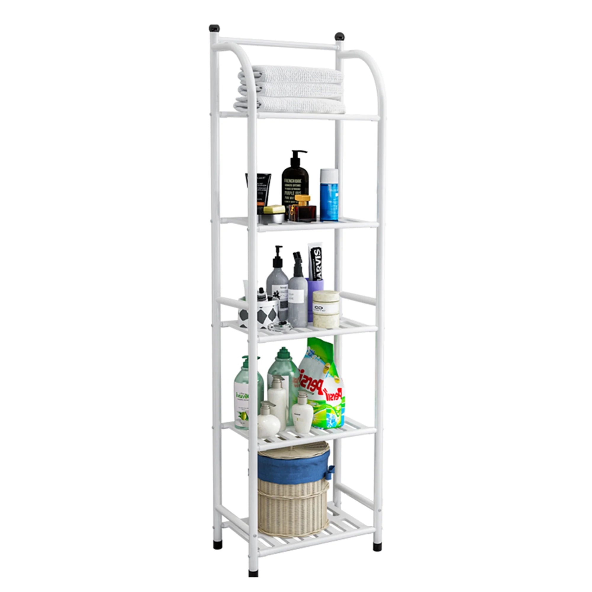 5 Tier Freestanding Metal Shelf Open Bathroom Shelf for Bathroom Storage White