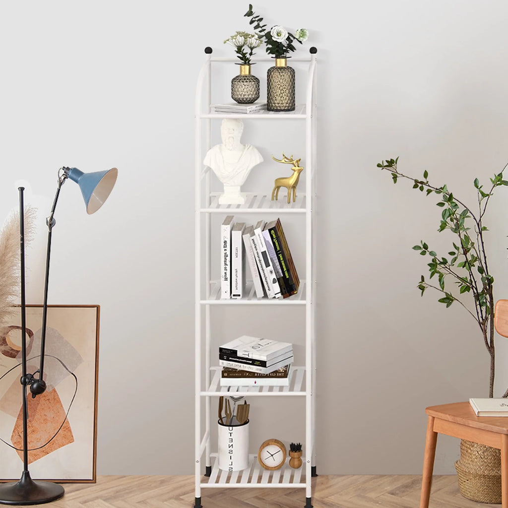 5 Tier Freestanding Metal Shelf Open Bathroom Shelf for Bathroom Storage White