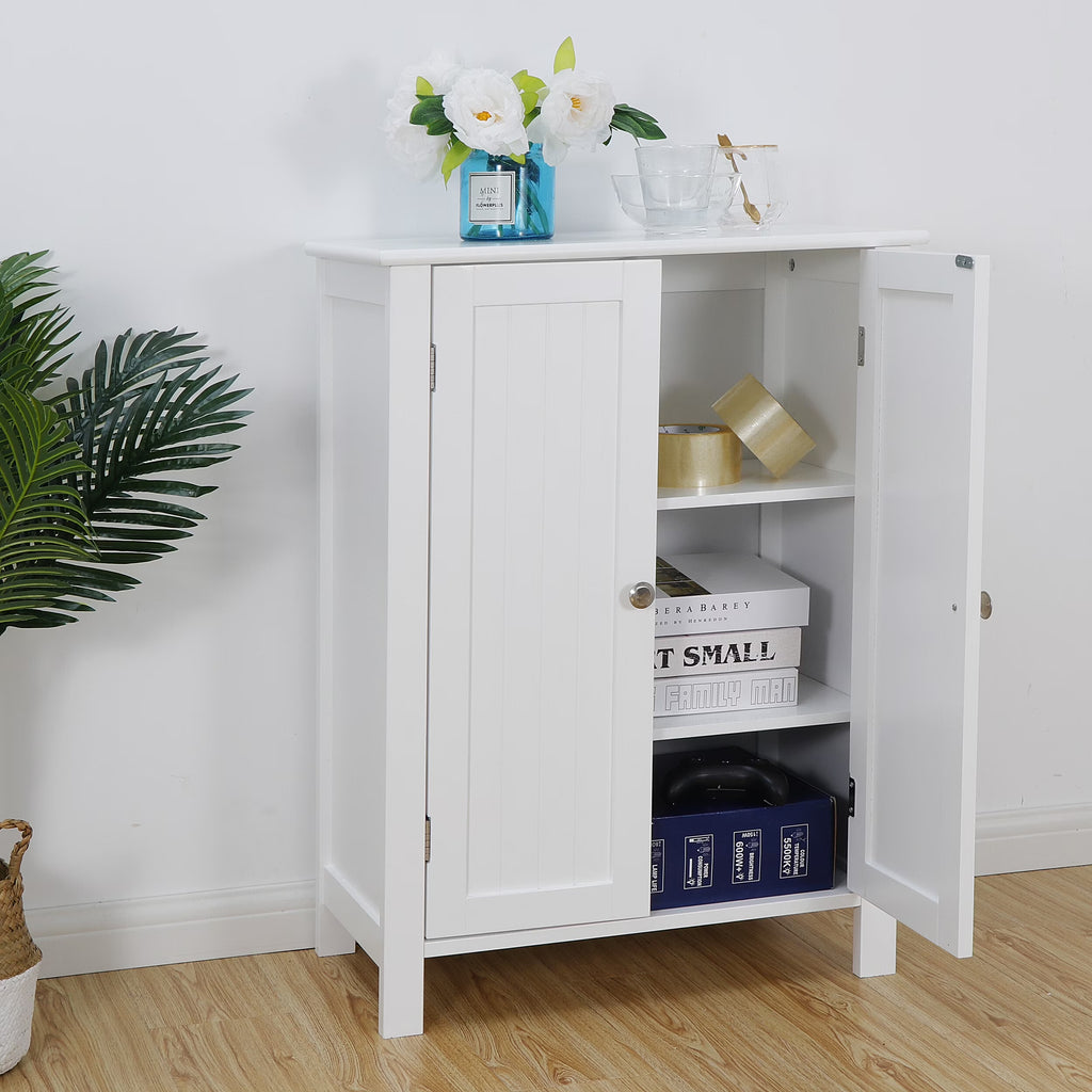 White Wooden Bathroom Floor Cabinet Storage Cupboard 3 Shelves save Space