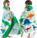 Dinosaur Hooded Beach Towel for Kids Age 3-8, Large 30"X50" 100% Cotton Ultra Absorbent Wearable Wrap, Bath Towel for Beach Pool Swim, Birthday Gift for Kids