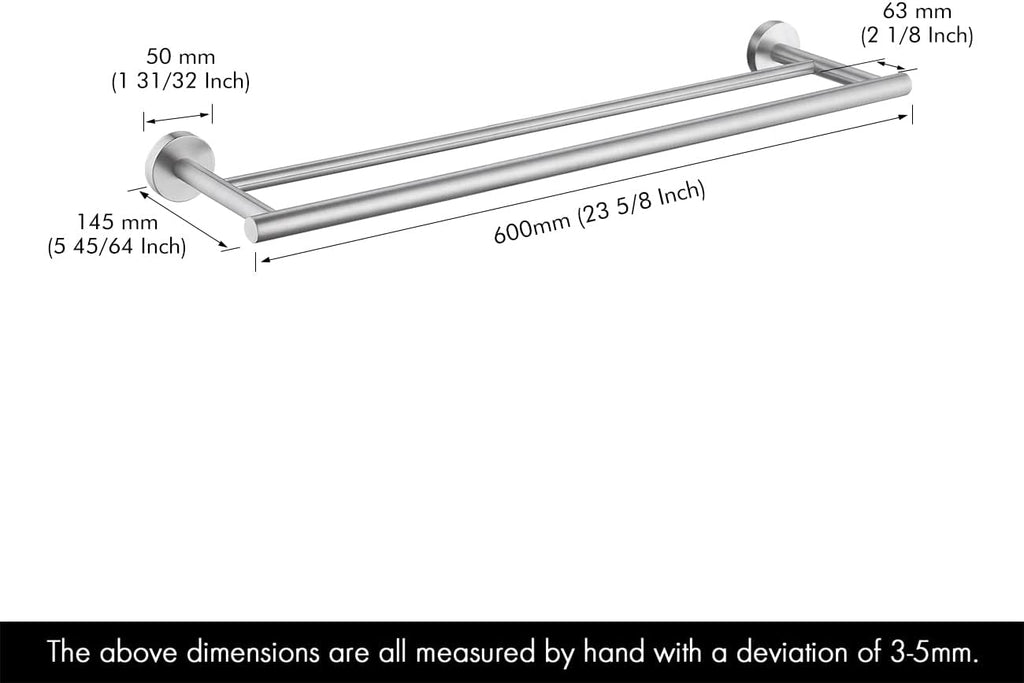 Double Towel Bar 23.6 Inch Bathroom Kitchen Towel Holder Dual Towel Rod Rustproof Wall Mount SUS304 Stainless Steel Brushed Finish, A2001S60-2