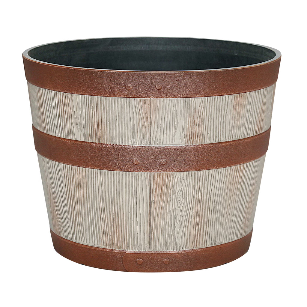 12.9" X 12.9" X 10" Whiskey Barrel Light Brown 100% Recycled Resin Planter