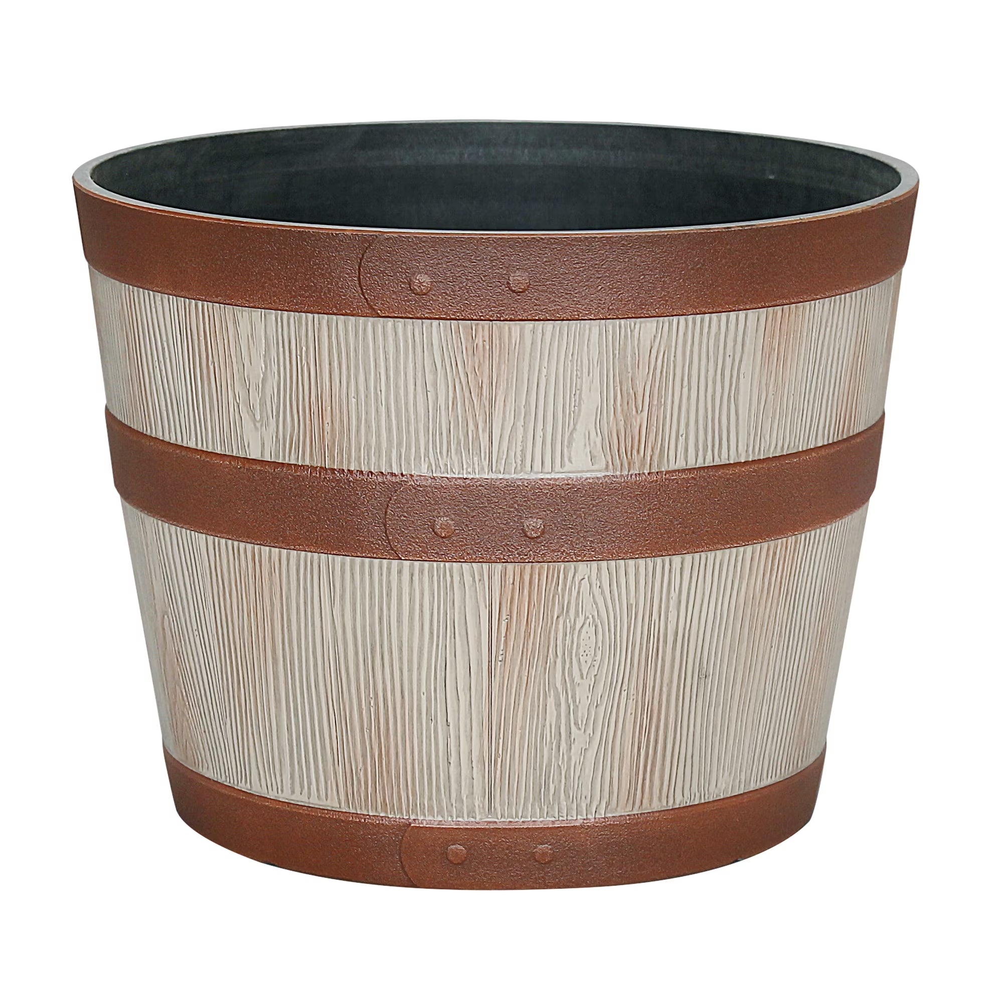 12.9" X 12.9" X 10" Whiskey Barrel Light Brown 100% Recycled Resin Planter