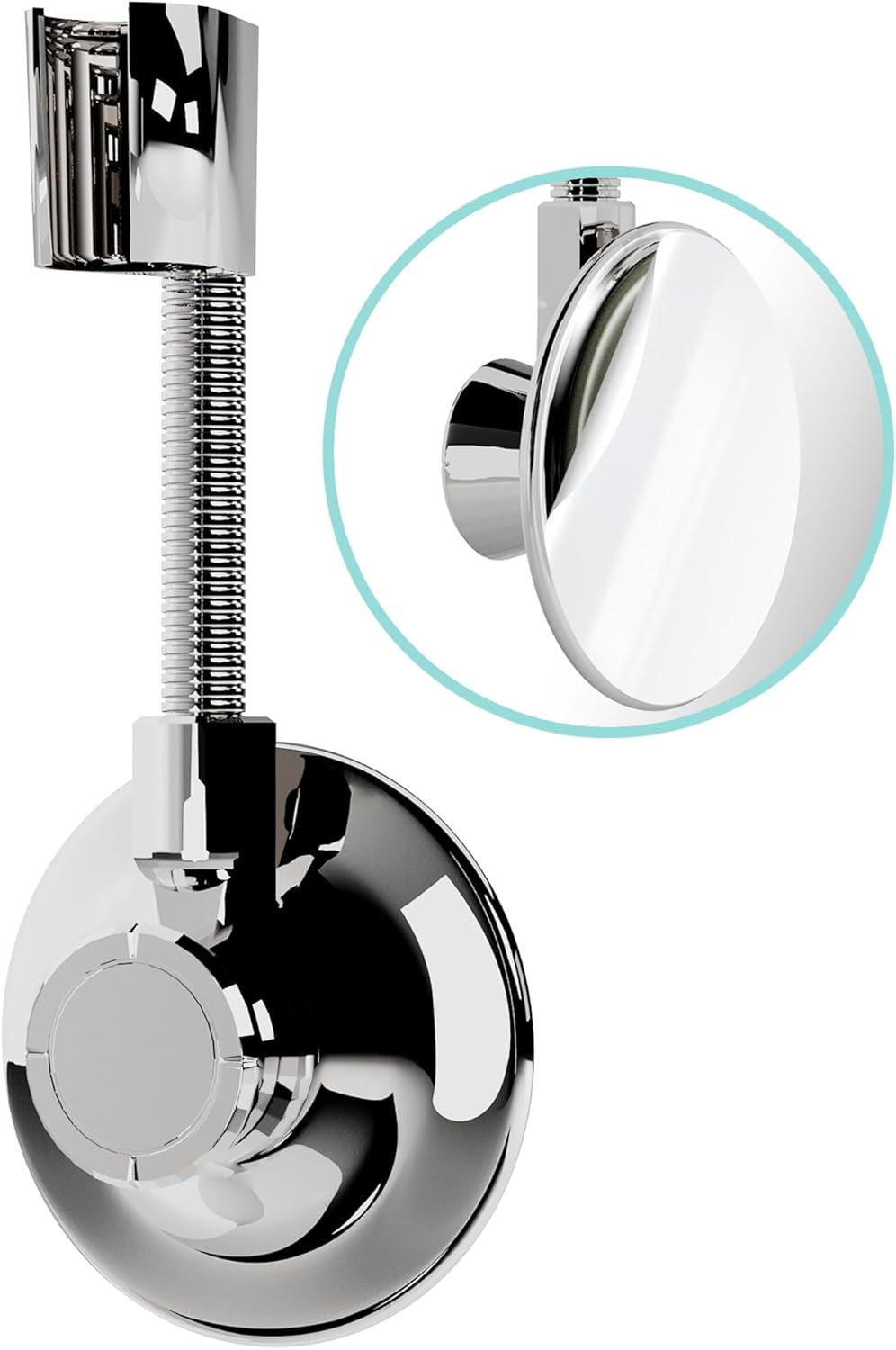 Shower Head Holder - Flexible Shower Head Holder Adjustable Vacuum Suction Cup Shower Head Wall Mount Holder for Hand Held Shower Head (Adhesive Sticker Provided) (Chrome)