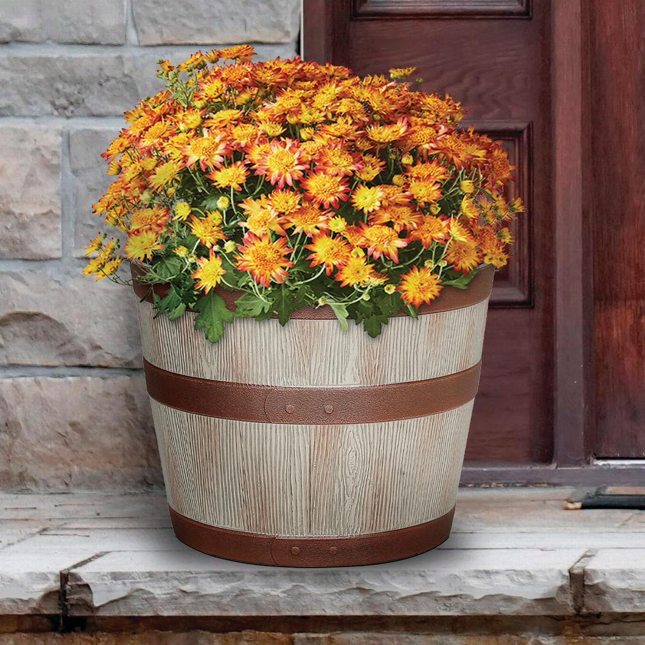 12.9" X 12.9" X 10" Whiskey Barrel Light Brown 100% Recycled Resin Planter