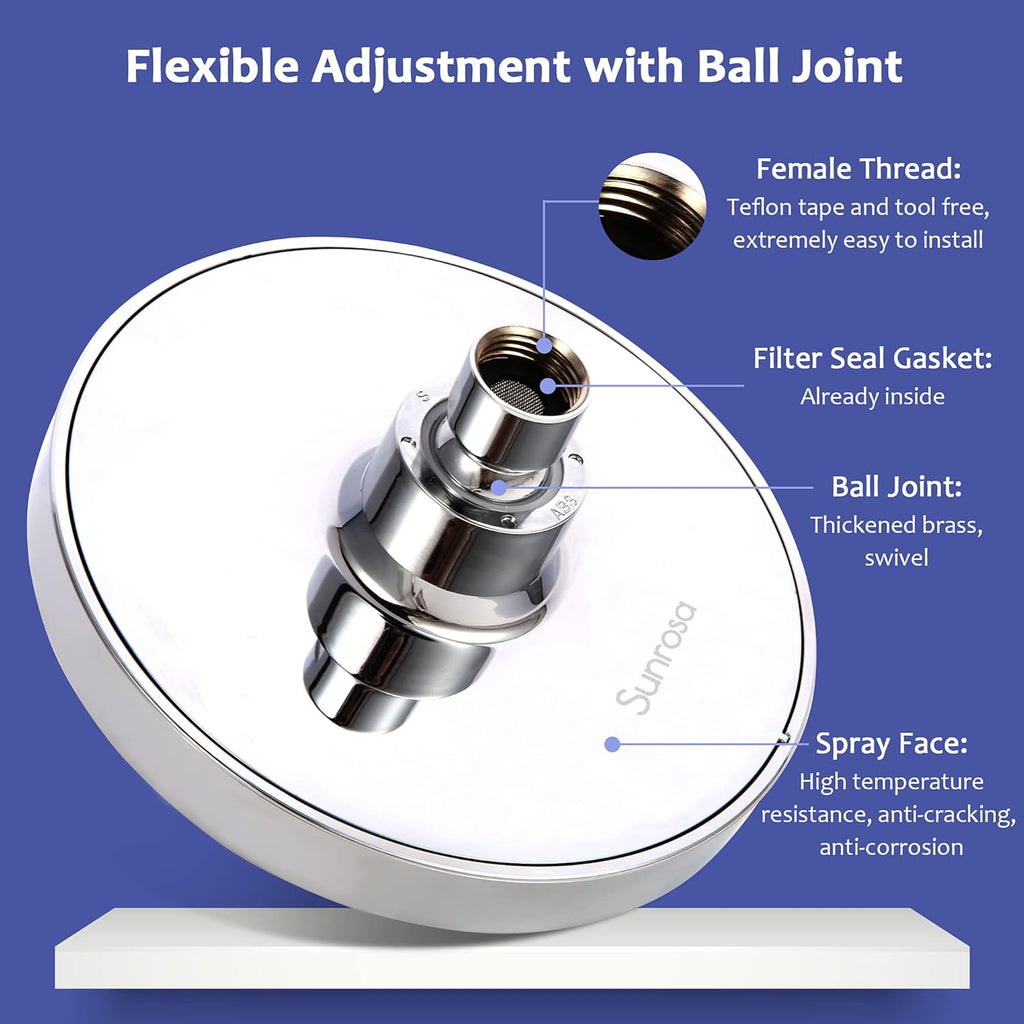 High Pressure Shower Head, 6Inch High Flow Rain Shower Head, Anti-Clogging Silicone Nozzles, High Flow Rainfall Shower Head